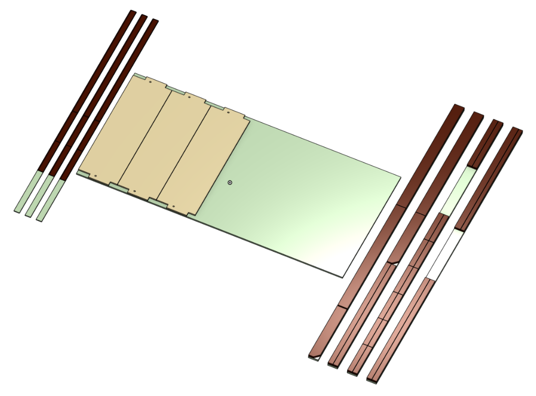 the pieces of the shelf overlaid onto virtual boards