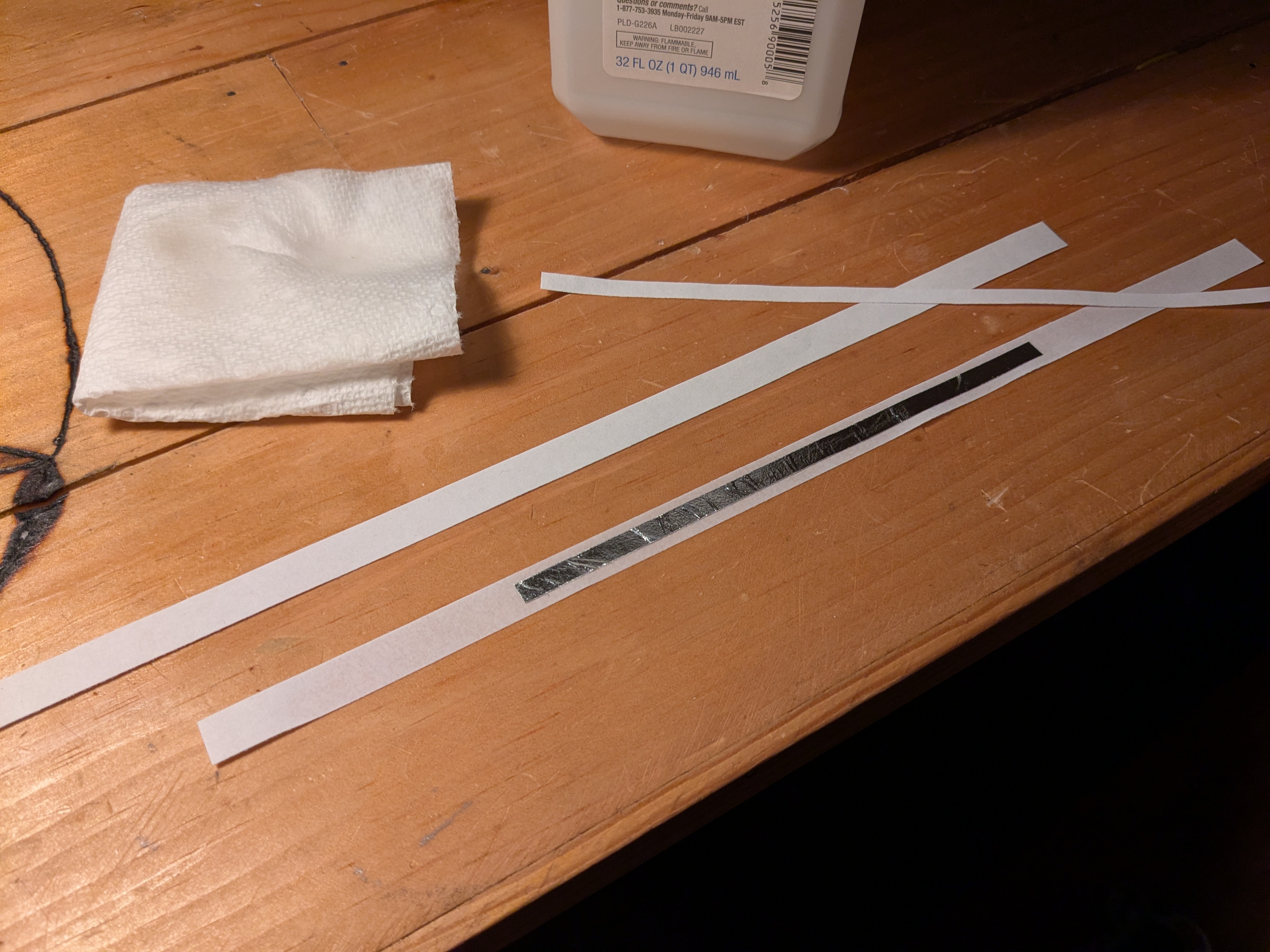 don't use ethanol. i know it would be funny... but it evaporates a bit too fast. a ribbon on alcohol-soaked paper